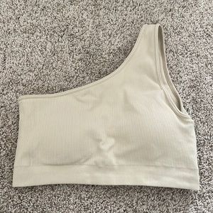 One shoulder tan workout bra
